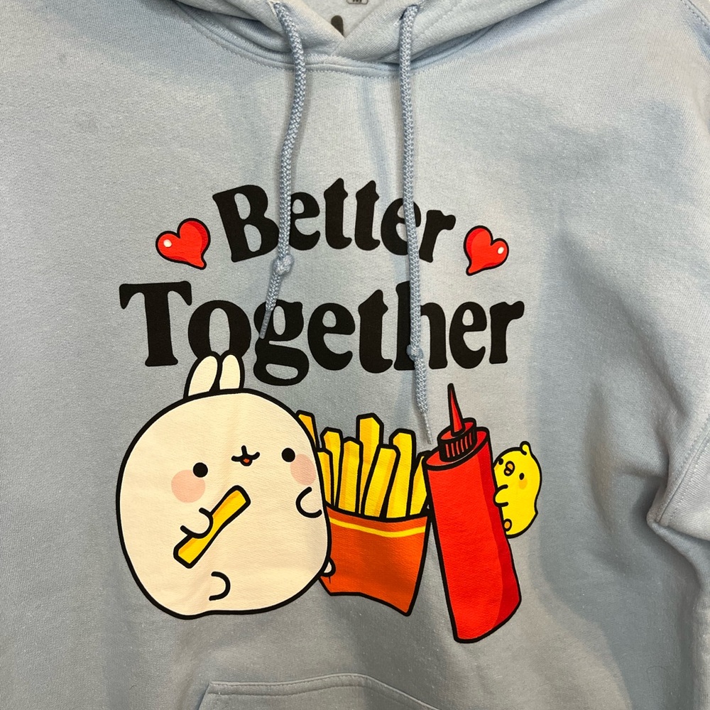 Molang Better Together Blue Hoodie Size M Fries Catsup